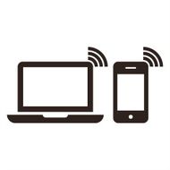 Laptop mobile phone and wireless network icon