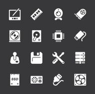 Computer Hardware Icons Set 2 - White Series