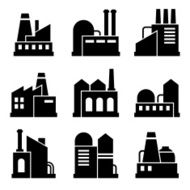 Factory and Power Industrial Building Icon Set Vector