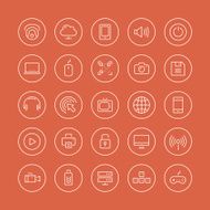 Multimedia and technology flat line icons