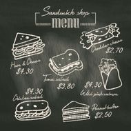 Sandwich doodle menu drawing on chalk board background N2