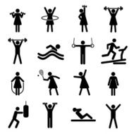 Fitness sport vector black flat isolated icons set