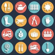 White flat agriculture farm and garden icons set