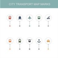 Map city transport theme marks set