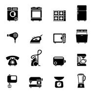 Set of black domestic appliances icons