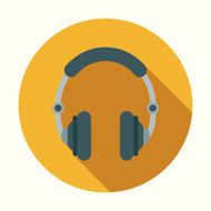 Flat Design Headphones Icon With Long Shadow