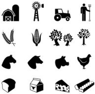 Farmer at work black and white vector icon set