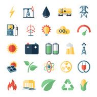Energy power flat icons set of solar panels wind turbine