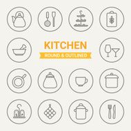 Set of round and outlined kitchen icons