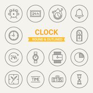 Set of round and outlined clock icons