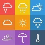 Weather icons on color background Vector illustration