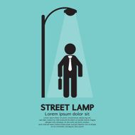 Businessman Walking Under Street Lamp Vector Illustration