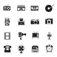 B&W icons set Retro electronic Analogue Entertainment Object