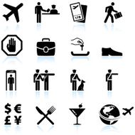 Airport Check in process and business travel vector icon set