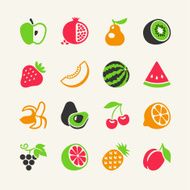 Set of colorful simple icons - fruits and berries