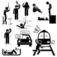 Suicidal Commit Suicide Methods Stick Figure Pictogram Icons