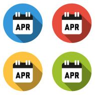 Collection of 4 isolated flat colorful buttons for April (calend N2