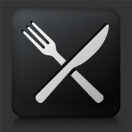 Black Square Button with Fork and Knife