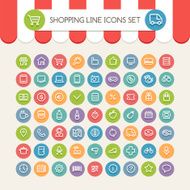 Shopping Line Round Icons Set
