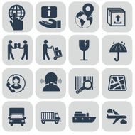 Logistics icons set on grey background