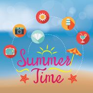 Summer Flat Icons and Text Heading on Blur Background