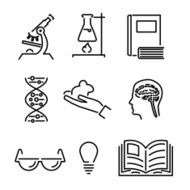 Modern Line Science Knowledge Study Icons and Symbols Set for