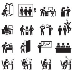 Office themed black and white illustration set N2