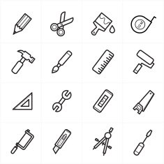 Flat Line Icons For Tools Related Vector Illustration