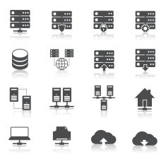 Hosting technology pictograms set