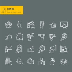 Thin line web icons of hand using different products N2