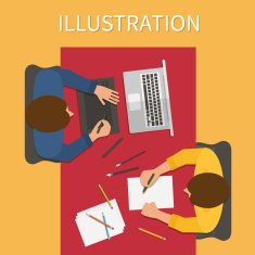 Workplace digital illustration process Laptop and graphic tablet