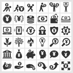 Yen Finance & Money black and white vector icon set