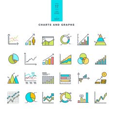 Set of line modern color icons charts and graphs