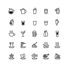 twenty five black food icons isolated on white N2