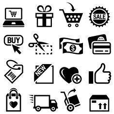 Shopping and E-Commerce black & white vector icon set