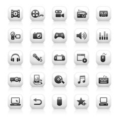 White Button Icons Set N19