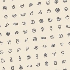 Light Tilted Seamless Pattern with Dark Food Icons N2