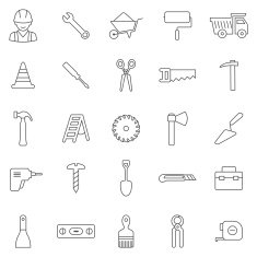 Worker tool line icons set Vector