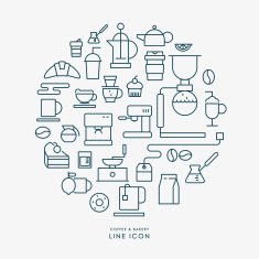 coffee and bakery line icons infographic N2