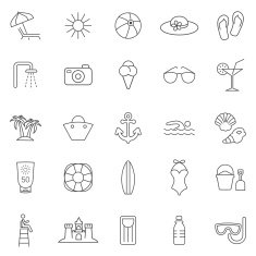 Beach line icons set Vector