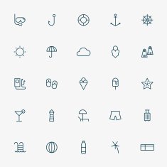 25 summer and travel minimal line icons