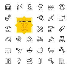 Outline web icons set - construction home repair tools N2