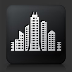 Black Square Button with Cityscape Icon