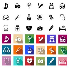 Black and coloured flat medical icons
