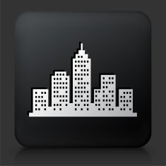 Black Square Button with Cityscape Icon N2