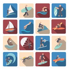 Water sports icons set colored