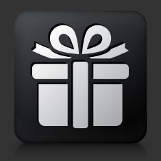 Black Square Button with Gift Box Icon