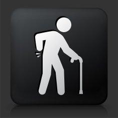 Black Square Button with Sprained Elderly Man