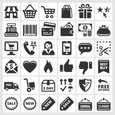 Shopping and Commerce black & white vector icon set