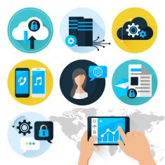 Concept mobile devices connected onto a cloud data storage